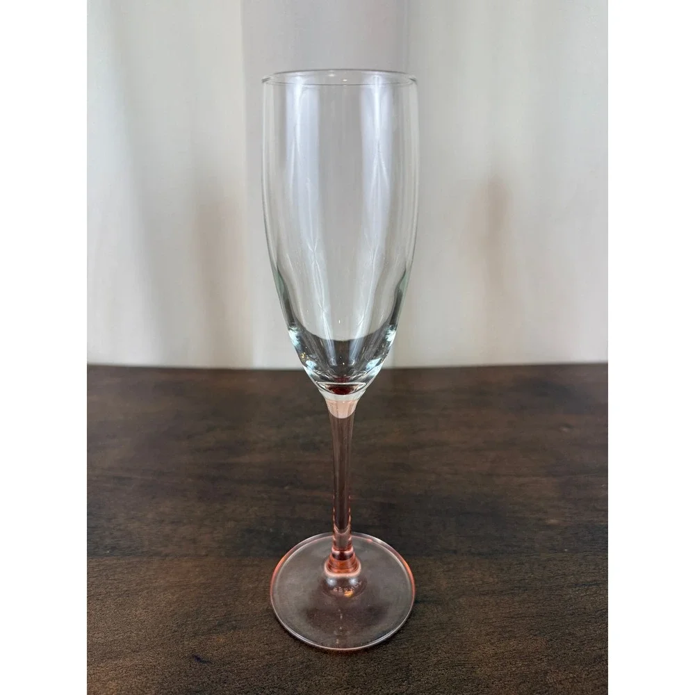 VTG 1980s Set of THREE Luminarc France Pink Stem Champagne‎ Flutes 9